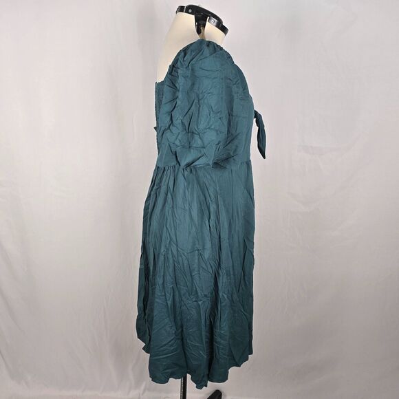 Bloomchic Dress Women's 1X Green On or Off Shoulder Knotted Midi Plus Size NWT - Picture 11 of 14